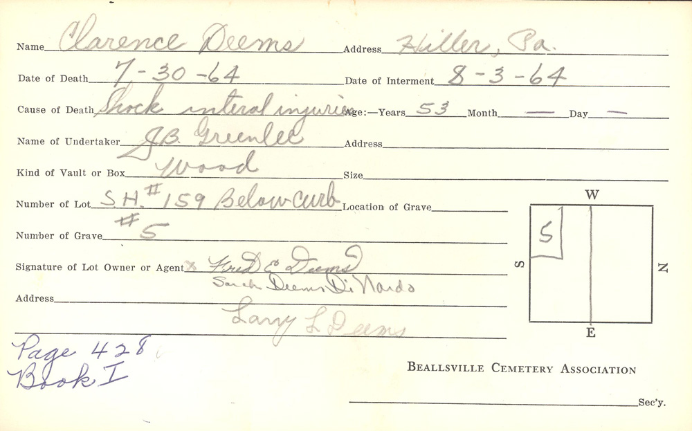 burial card